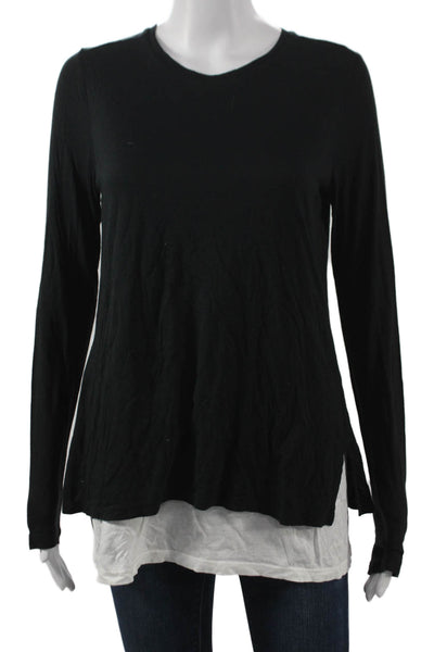 Vince Womens Basic T-Shirt Black Long Sleeve Pima Cotton Size S