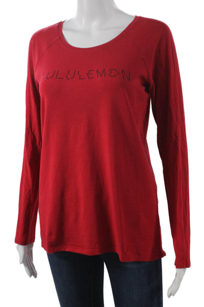 Lululemon Womens Red Scoop Neck Long Sleeve Basic T-Shirt Nylon Size S