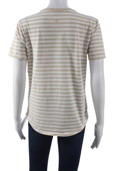 Lululemon Womens Beige Striped V-Neck Nylon Short Sleeve Basic T-Shirt Size S