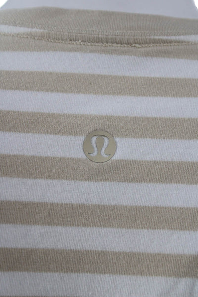 Lululemon Womens Beige Striped V-Neck Nylon Short Sleeve Basic T-Shirt Size S