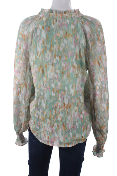 Aqua Women Basic Multicolor Abstract V-Neck Long Sleeve Polyester Blouse Size S