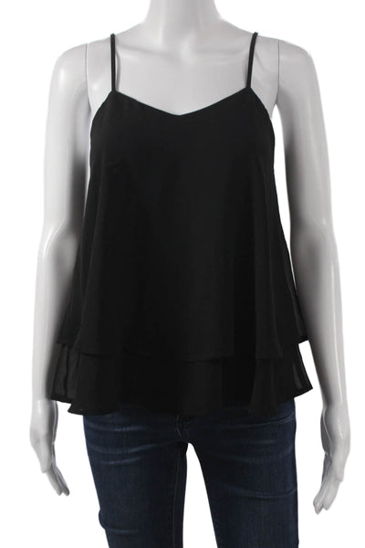 Aqua Women Black V Neck Camisole Polyester Sleeveless Size S