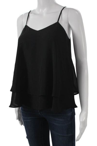 Aqua Women Black V Neck Camisole Polyester Sleeveless Size S