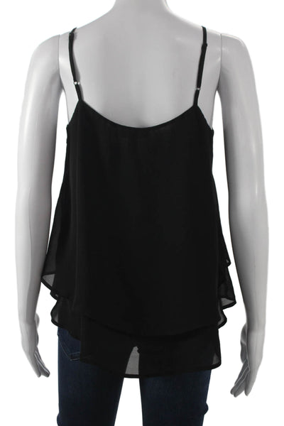 Aqua Women Black V Neck Camisole Polyester Sleeveless Size S