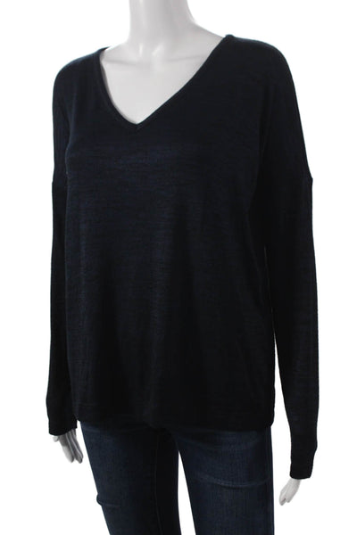 Rag & Bone Womens V Neck Long Sleeve Basic T Shirt Blue Size S