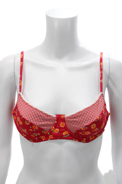 Frankies Bikinis Womens Bikini Top Floral Red Nylon Size S