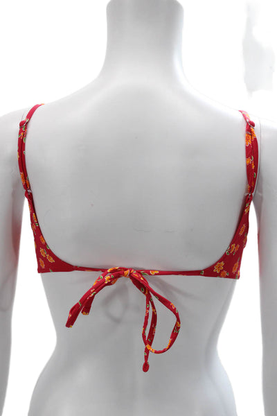 Frankies Bikinis Womens Bikini Top Floral Red Nylon Size S
