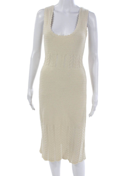 French Connection Women Beige Cotton Scoop Neck Tank Dress Mid-Calf Size 6