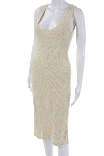 French Connection Women Beige Cotton Scoop Neck Tank Dress Mid-Calf Size 6