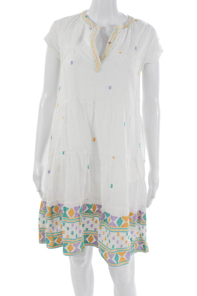 Roller Rabbit Womens A-Line Dress White V-Neck Cotton Short Sleeve Size XS
