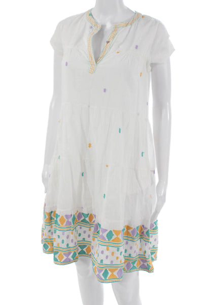 Roller Rabbit Womens A-Line Dress White V-Neck Cotton Short Sleeve Size XS