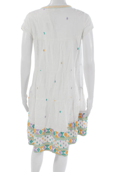Roller Rabbit Womens A-Line Dress White V-Neck Cotton Short Sleeve Size XS
