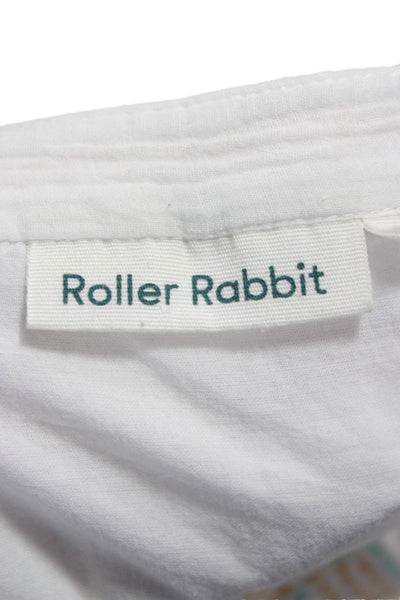 Roller Rabbit Womens A-Line Dress White V-Neck Cotton Short Sleeve Size XS