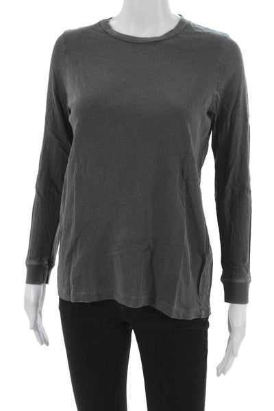 The Great Womens Gray Cotton Crew Neck Solid Long Sleeve T-Shirt Size 1