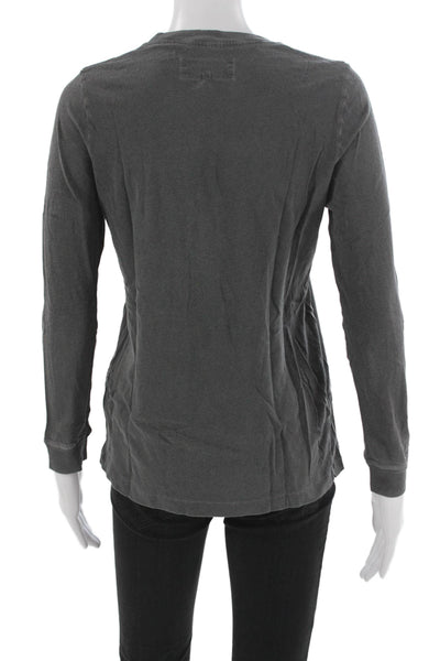 The Great Womens Gray Cotton Crew Neck Solid Long Sleeve T-Shirt Size 1