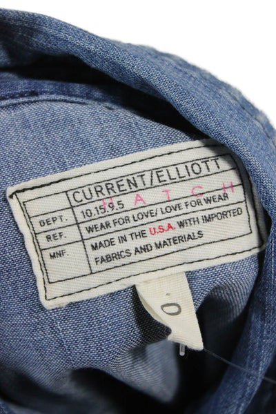 Current/Elliott Womens Button Up Cotton Collared Long Sleeve Blue Top Size 0