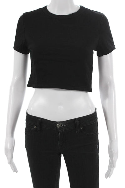 Dissh Womens Crop Top Black Cotton Short Sleeve Solid Size S