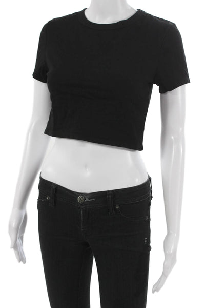 Dissh Womens Crop Top Black Cotton Short Sleeve Solid Size S