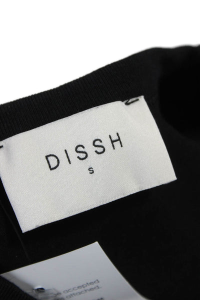 Dissh Womens Crop Top Black Cotton Short Sleeve Solid Size S