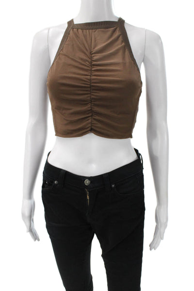 Vix Paula Hermanny Women Cropped Halter Tank Brown Cotton Sleeveless Size S