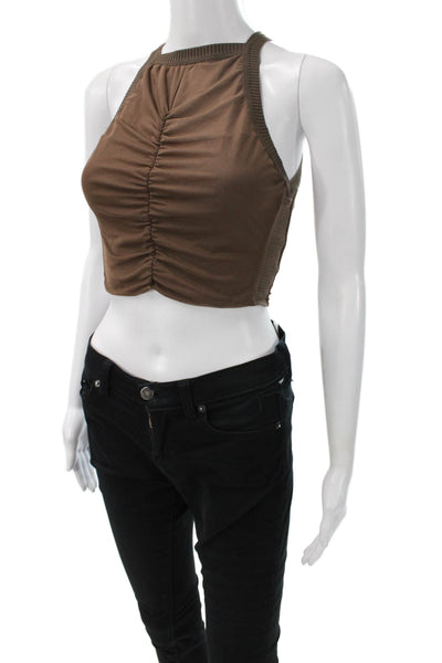 Vix Paula Hermanny Women Cropped Halter Tank Brown Cotton Sleeveless Size S