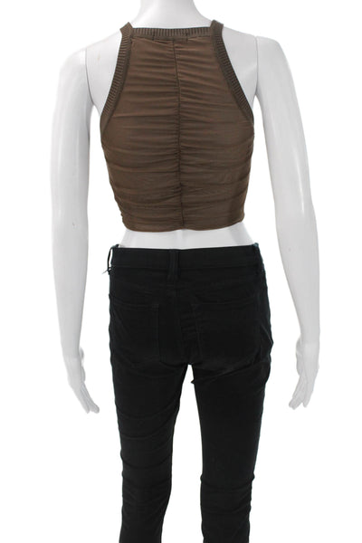 Vix Paula Hermanny Women Cropped Halter Tank Brown Cotton Sleeveless Size S