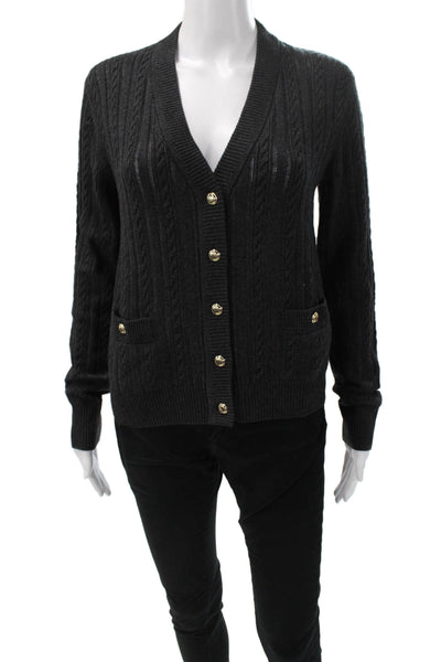 Unsubscribed Women Gray V-Neck 70% Wool Cardigan Size S