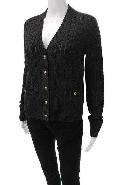 Unsubscribed Women Gray V-Neck 70% Wool Cardigan Size S