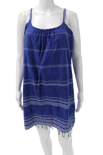 Lem Lem Women Sundress Blue Striped Cotton Scoop Neck Sleeveless Size S