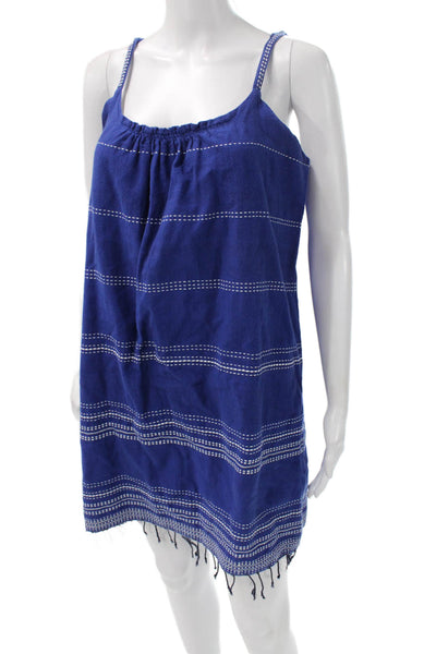 Lem Lem Women Sundress Blue Striped Cotton Scoop Neck Sleeveless Size S