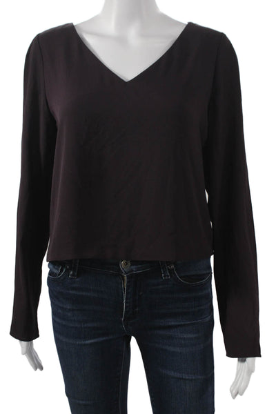 Babaton Womens Purple V Neck Long Sleeve Basic Blouse Polyester Size S