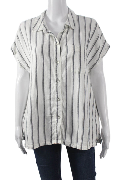 Splendid Women Basic Collared Button Up White Linen Viscose Blouse Size S