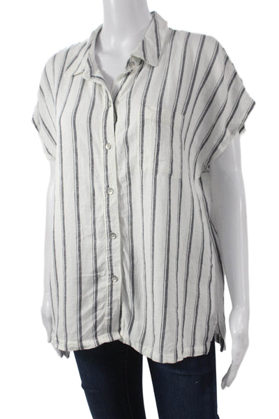 Splendid Women Basic Collared Button Up White Linen Viscose Blouse Size S