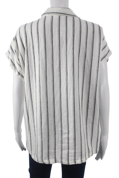 Splendid Women Basic Collared Button Up White Linen Viscose Blouse Size S
