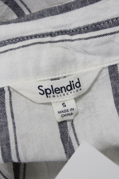 Splendid Women Basic Collared Button Up White Linen Viscose Blouse Size S
