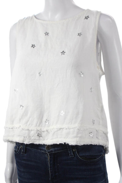 Bella Dahl Womens Linen Sleeveless Basic Tank White Round Neck Size S