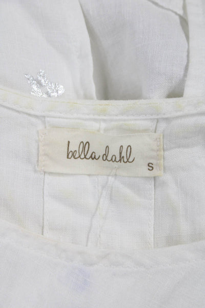 Bella Dahl Womens Linen Sleeveless Basic Tank White Round Neck Size S