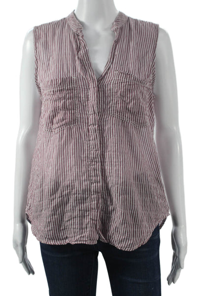 Bella Dahl Womens Red Striped Collared Sleeveless Button Blouse Basic Size S