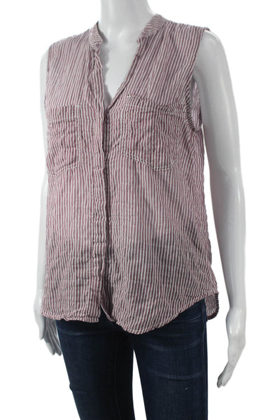 Bella Dahl Womens Red Striped Collared Sleeveless Button Blouse Basic Size S
