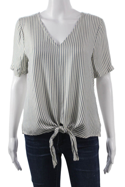 Madewell Womens Striped V-Neck Short Sleeve Blouse Multicolor Size S