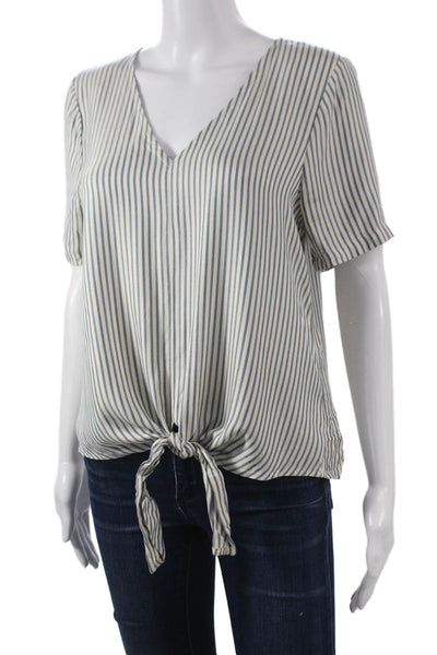 Madewell Womens Striped V-Neck Short Sleeve Blouse Multicolor Size S