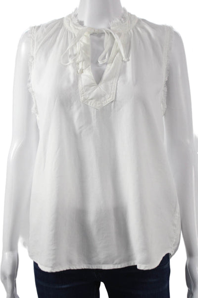 Bella Dahl Womens Basic V-Neck Sleeveless Tencel Blouse White Size XS