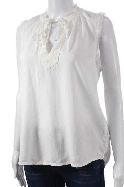 Bella Dahl Womens Basic V-Neck Sleeveless Tencel Blouse White Size XS