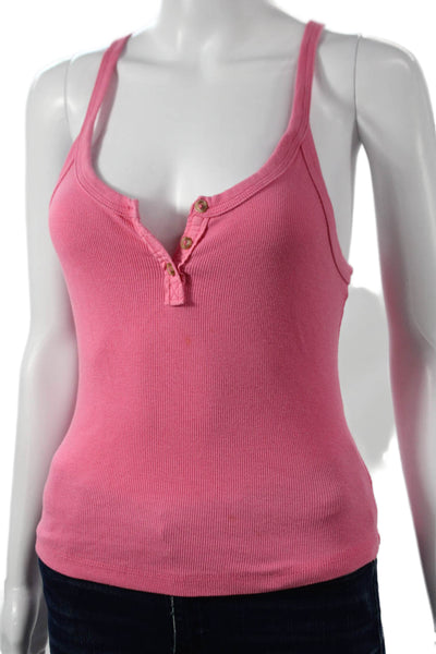 Pilcro Anthropologie Womens Basic Pink Henley Tank Sleeveless Size XS