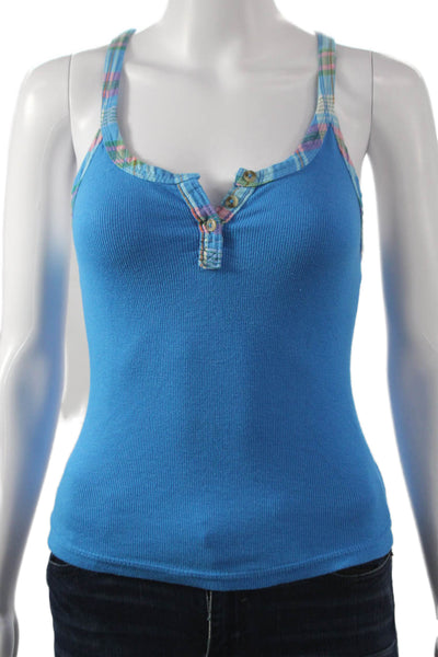 Pilcro Anthropologie Womens Blue Cotton Henley Tank Sleeveless Size XS