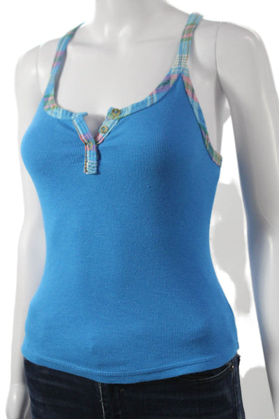 Pilcro Anthropologie Womens Blue Cotton Henley Tank Sleeveless Size XS