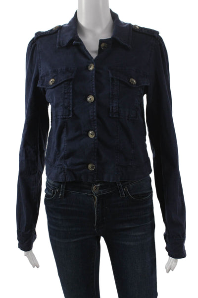 Paige Women Blue Collared Long Sleeve Military Jacket Size S