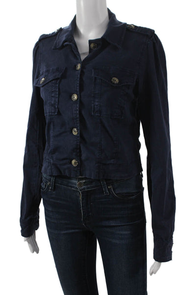 Paige Women Blue Collared Long Sleeve Military Jacket Size S