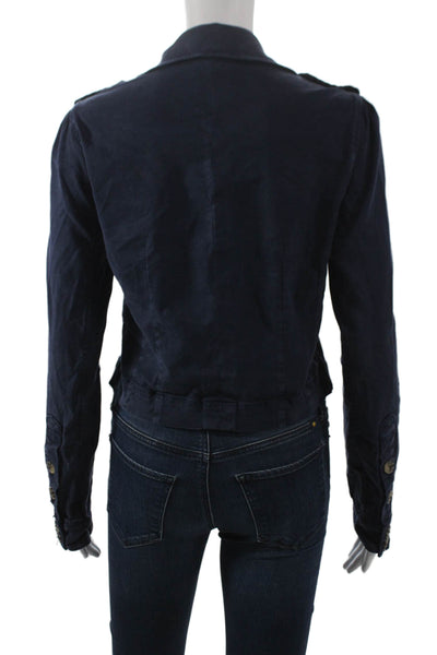 Paige Women Blue Collared Long Sleeve Military Jacket Size S