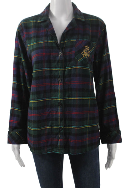 Lauren Ralph Lauren Women Button Up Pajama Top Multicolor Plaid Size S